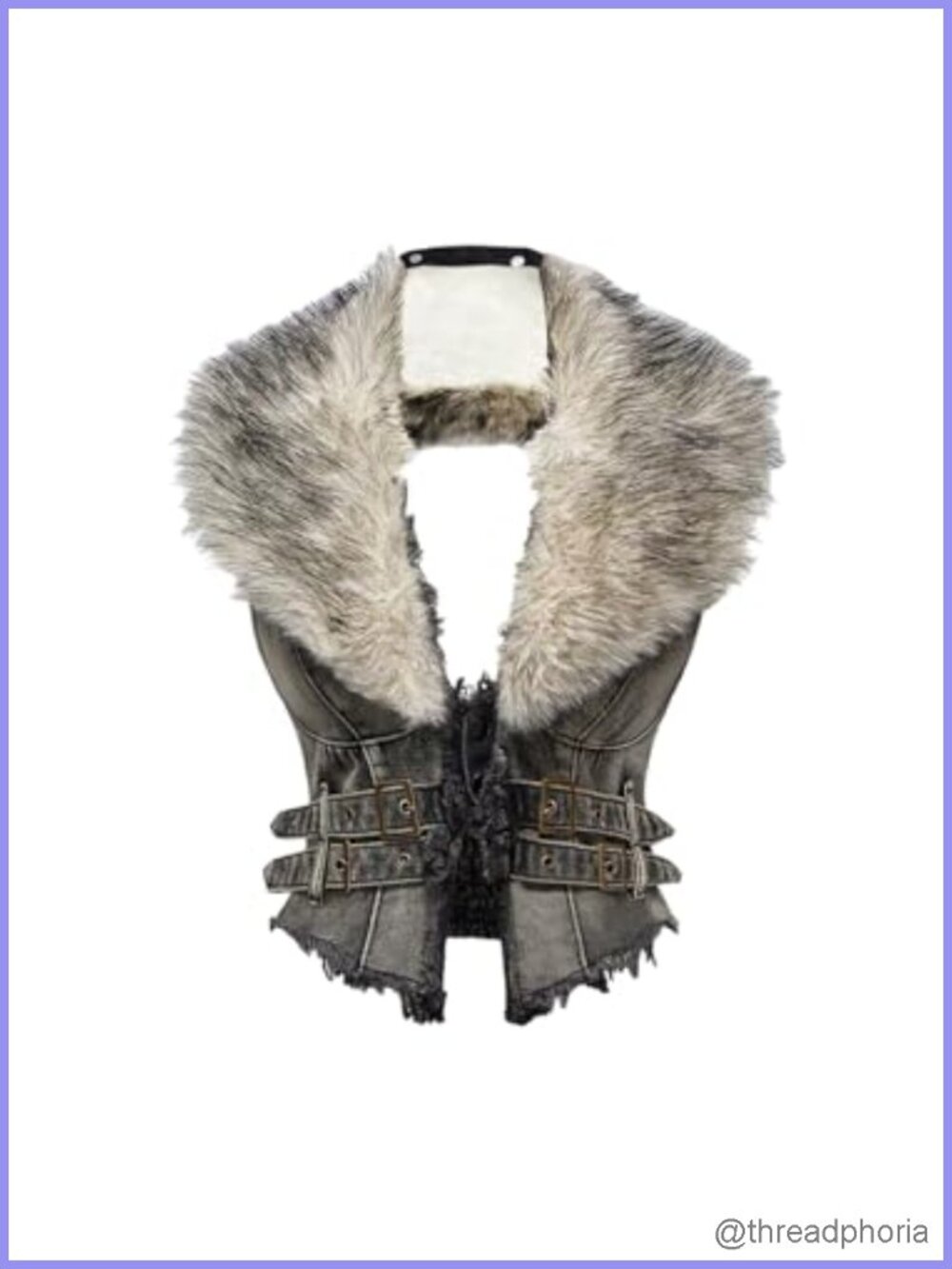 Faux Fur Denim Vest Smocked Open Back Sleeveless Raw Trim Cropped Vest Jacket